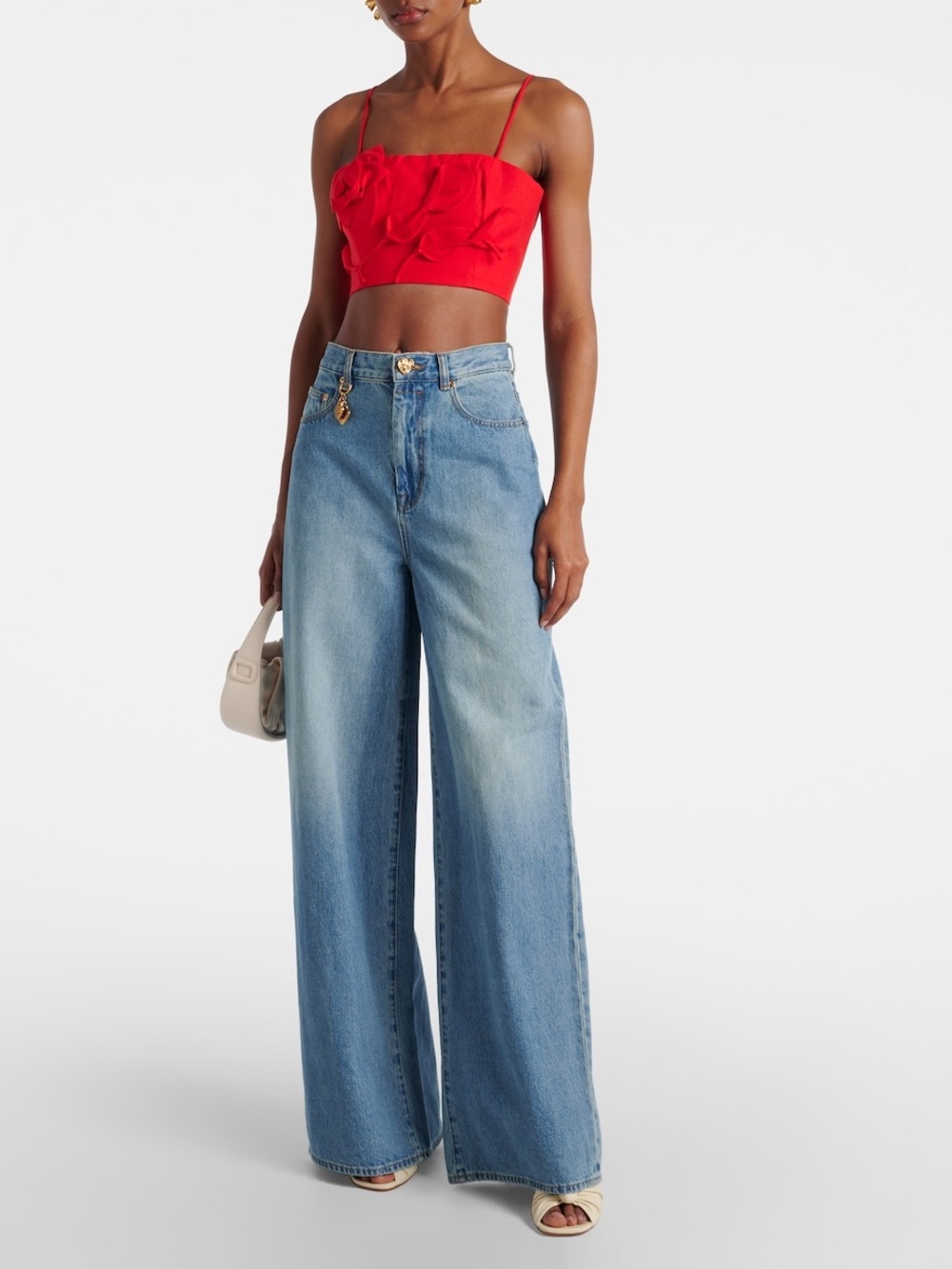 Farm Rio Anthropologie Floral Appliqué Crop Top - Picture 4 of 16